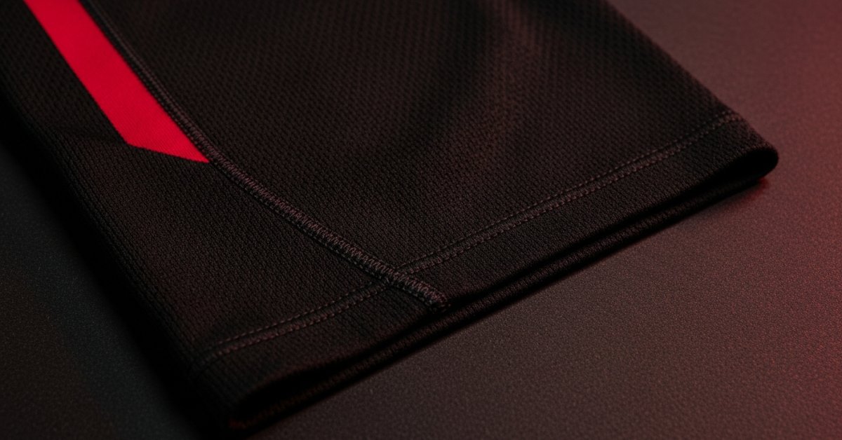 Comment Choisir son Short de Compression pour le Basketball 1 Gros plan sur le tissu technique d'un short de compression basket noir avec accent rouge