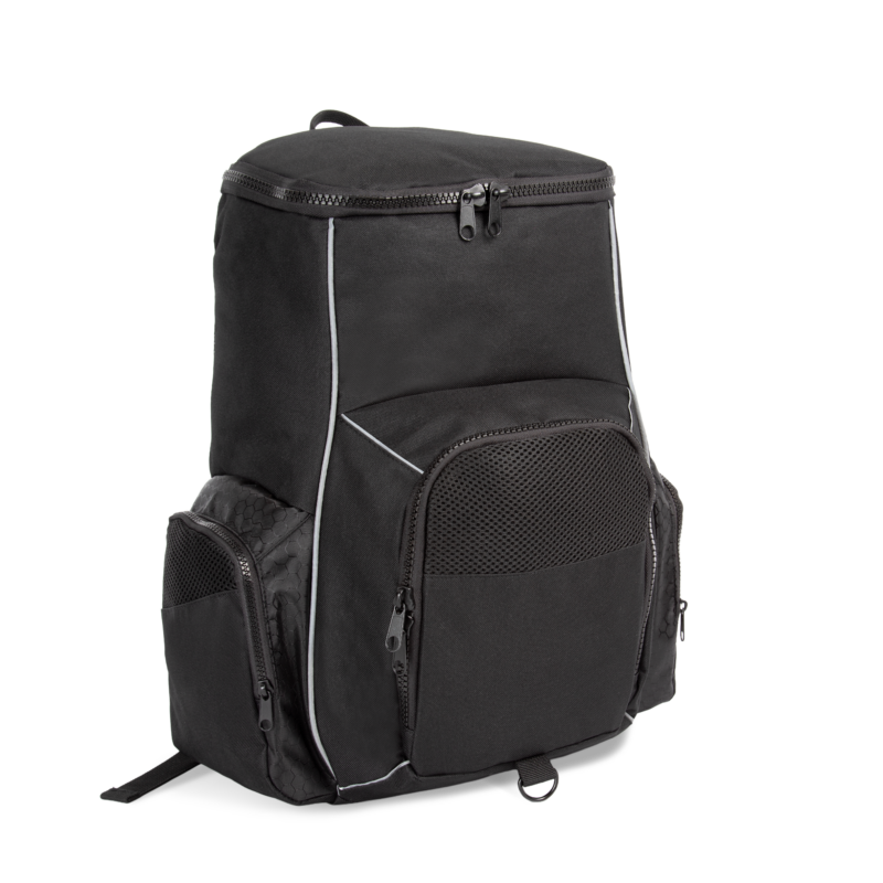 Black FACE SIDE Sac à dos de sport recyclé avec porte-objets