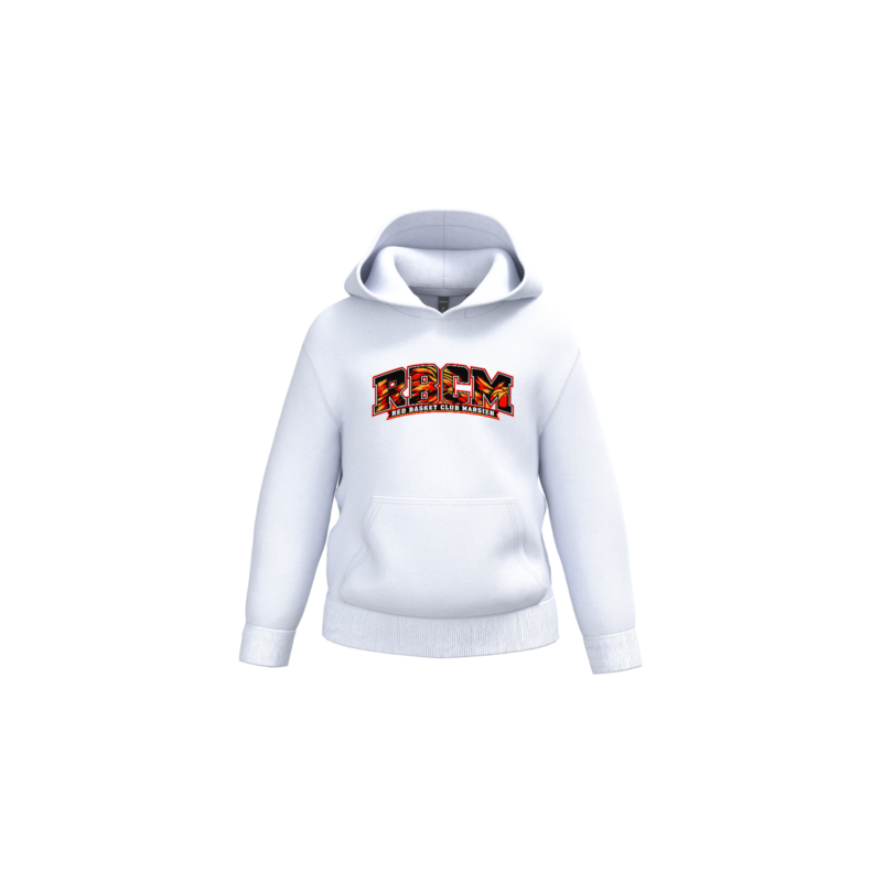 Sweat à capuche recyclé enfant personnalisé DTF – Club Basketball RBCM — White Sweat-shirt à capuche enfant officiel RBCM