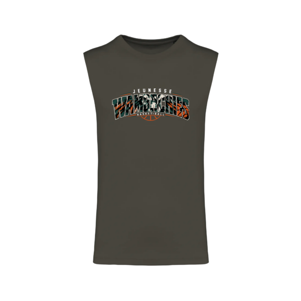 Débardeur coton peigné homme personnalisable – Club Basketball Jeunesse de Wambrechies — Dark Khaki T-shirt sans manches homme officiel Jeunesse de Wambrechies – Noir et Kaki foncé