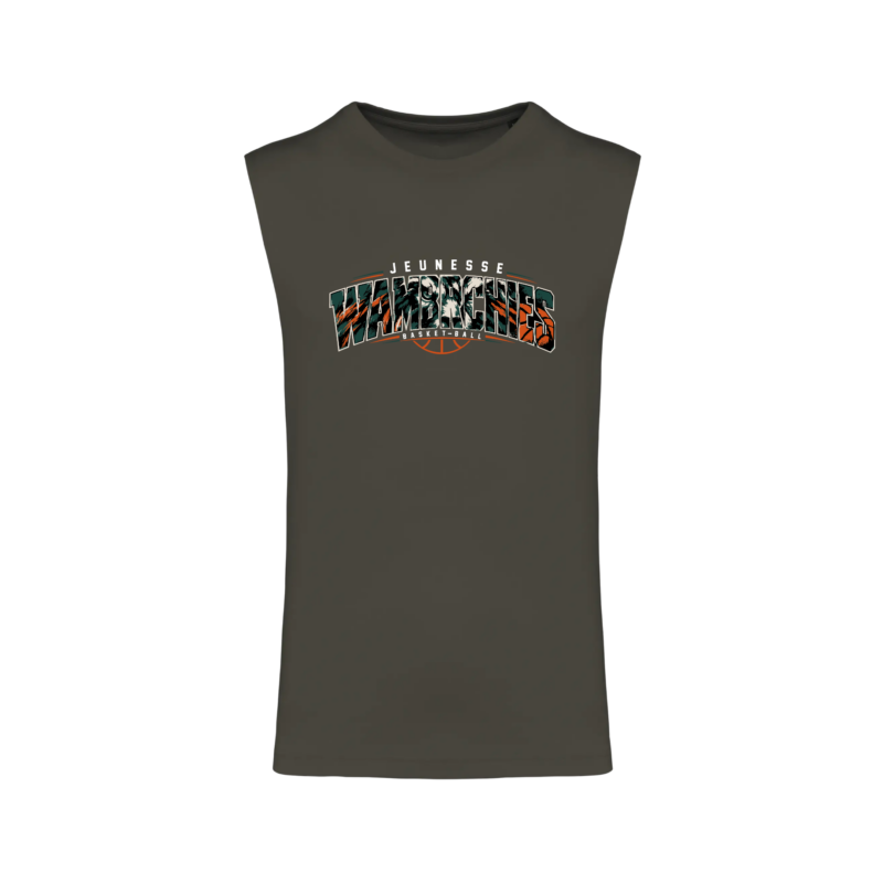 Débardeur coton peigné homme personnalisable – Club Basketball Jeunesse de Wambrechies — Dark Khaki T-shirt sans manches homme officiel Jeunesse de Wambrechies – Noir et Kaki foncé